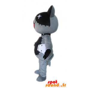 Katt maskot plysj, grå og svart - MASFR028610 - Cat Maskoter