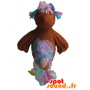 Braunes Huhn-Maskottchen mit Pailletten Federn - MASFR028611 - Maskottchen der Hennen huhn Hahn