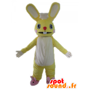 Geel en wit konijntje mascotte, reuze en grappige - MASFR028612 - Mascot konijnen