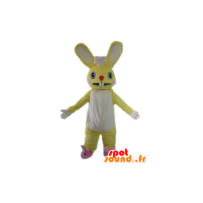 Yellow and white bunny mascot, giant and funny - MASFR028612 - Rabbit mascot