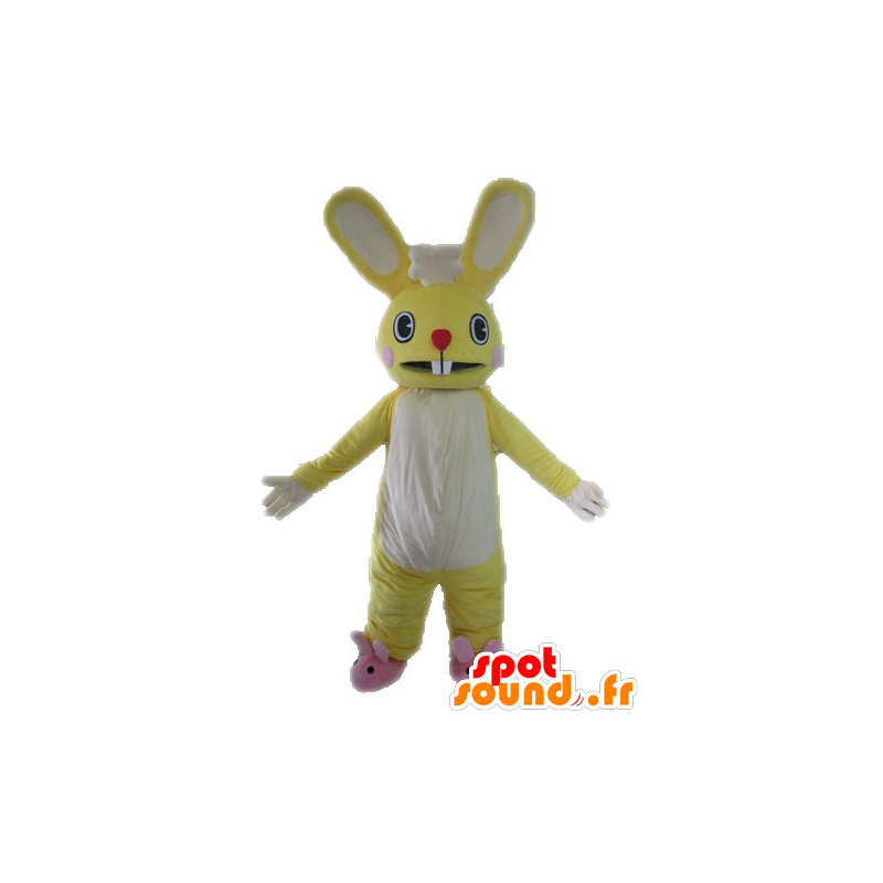 Amarelo e mascote coelho branco, gigante e engraçado - MASFR028612 - coelhos mascote