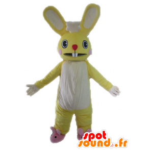 Yellow and white bunny mascot, giant and funny - MASFR028612 - Rabbit mascot