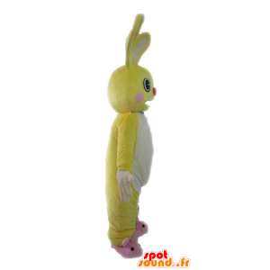 Mascotte de lapin jaune et blanc, géant et drôle - MASFR028612 - Mascotte de lapins