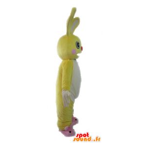 Yellow and white bunny mascot, giant and funny - MASFR028612 - Rabbit mascot