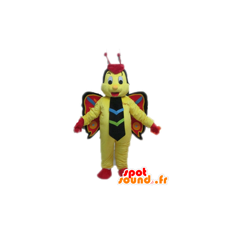 Gul, rød og sort sommerfuglmaskot - Spotsound maskot kostume