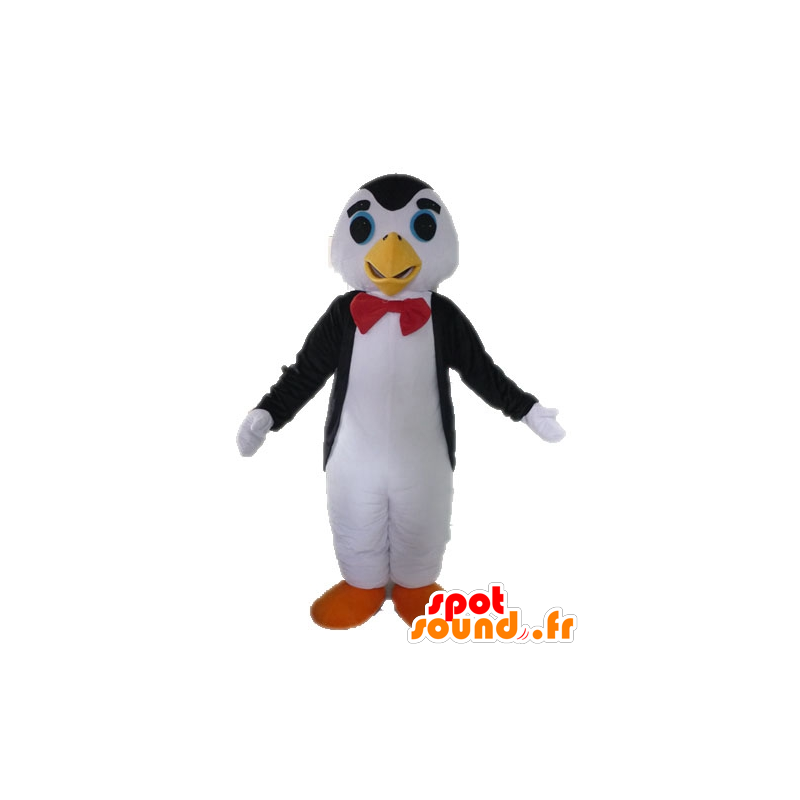 Zwart en wit pinguïn mascotte met een vlinderdas - MASFR028615 - Penguin Mascot