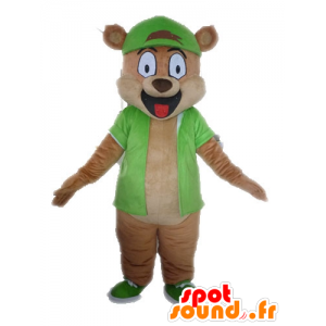 Maskotka gigantyczny niedźwiedź brunatny ubrany na zielono - MASFR028616 - Maskotka miś