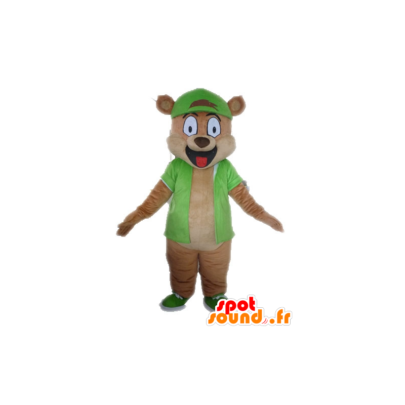 Mascot giant brown bear dressed in green - MASFR028616 - Bear mascot