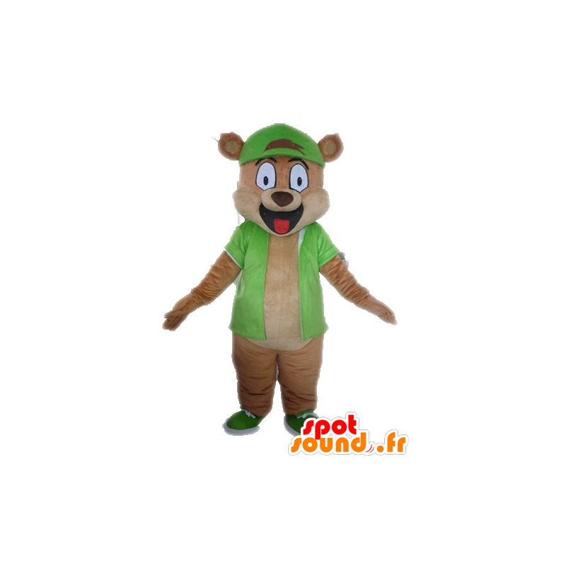 Mascotte d'ours brun géant habillé en vert - MASFR028616 - Mascotte d'ours