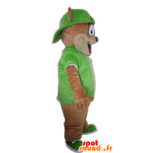 Mascotte d'ours brun géant habillé en vert - MASFR028616 - Mascotte d'ours