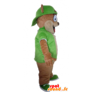 Kæmpe brun bjørn maskot klædt i grøn - Spotsound maskot kostume