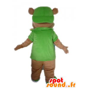 La mascota del oso pardo gigante vestido de verde - MASFR028616 - Oso mascota