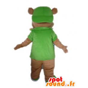 Mascotte d'ours brun géant habillé en vert - MASFR028616 - Mascotte d'ours