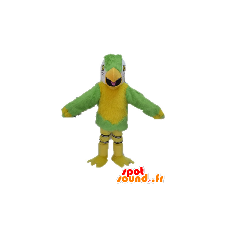 Groene papegaai mascotte, geel en wit - MASFR028621 - mascottes papegaaien