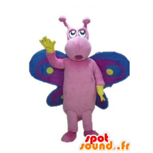 Mascotte farfalla rosa, viola e blu, divertente e colorato - MASFR028623 - Mascotte farfalla