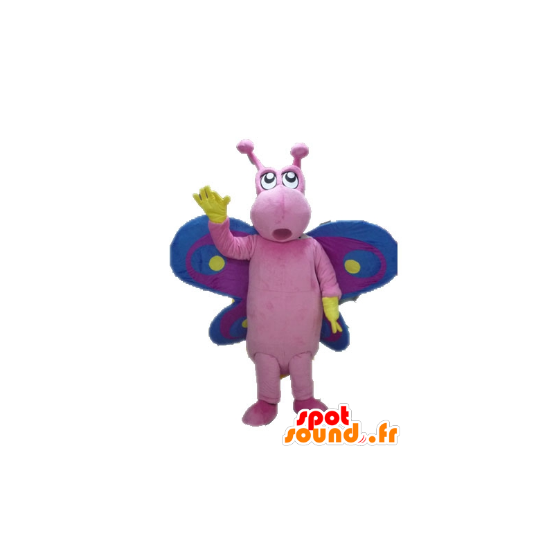 Mascot rosa Schmetterling, lila und blau, lustig und bunt - MASFR028623 - Maskottchen Schmetterling