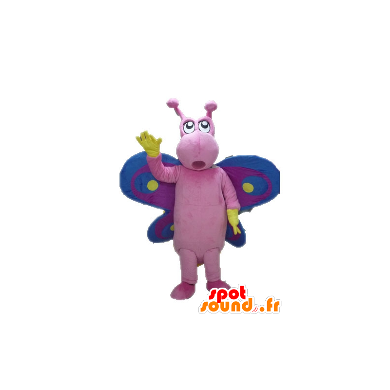 Mascot roze vlinder, paars en blauw, grappige en kleurrijke - MASFR028623 - mascottes Butterfly