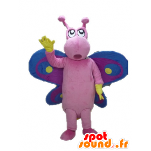 Mascot roze vlinder, paars en blauw, grappige en kleurrijke - MASFR028623 - mascottes Butterfly