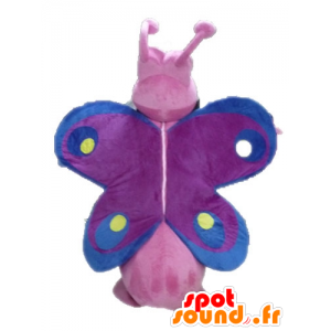 Mascot vaaleanpunainen perhonen, violetti ja sininen, hauska ja värikäs - MASFR028623 - maskotteja Butterfly