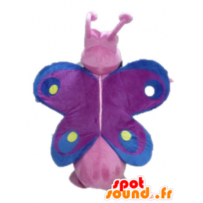 Mascot pink butterfly, purple and blue, funny and colorful - MASFR028623 - Mascots Butterfly