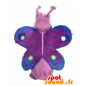 Mascot roze vlinder, paars en blauw, grappige en kleurrijke - MASFR028623 - mascottes Butterfly