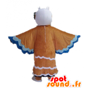 Brun, hvid og blå fuglemaskot - Spotsound maskot kostume