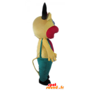 Žlutá a růžová kráva maskot s kombinézou - MASFR028626 - kráva Maskoti