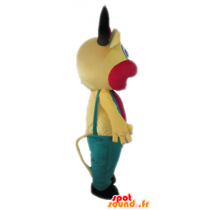 Mascotte de vache jaune et rose avec une salopette - MASFR028626 - Mascottes Vache