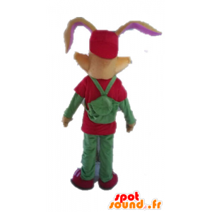 Bruin konijn mascotte gekleed in rood en groen - MASFR028629 - Mascot konijnen