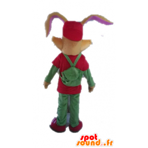 Braunes Kaninchen Maskottchen in rot gekleidet und grün - MASFR028629 - Hase Maskottchen