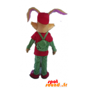 Brown králík maskot oblečený v červené a zelené - MASFR028629 - maskot králíci