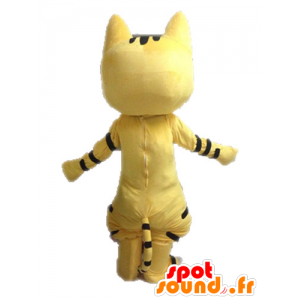 Gele kat mascotte, zwart en wit, met een bril - MASFR028632 - Cat Mascottes