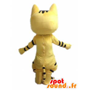 Mascote gato amarelo, preto e branco, com óculos - MASFR028632 - Mascotes gato