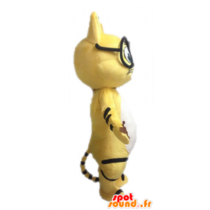 Žlutá kočka maskot, černé a bílé, s brýlemi - MASFR028632 - Cat Maskoti