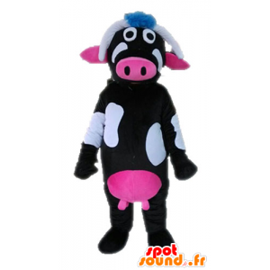 Czarna krowa maskotka, różowy i biały - MASFR028633 - Maskotki krowa