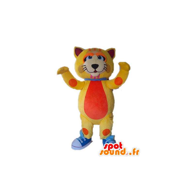 Mascot große gelbe und orange Katze, niedlich und bunt - MASFR028635 - Katze-Maskottchen