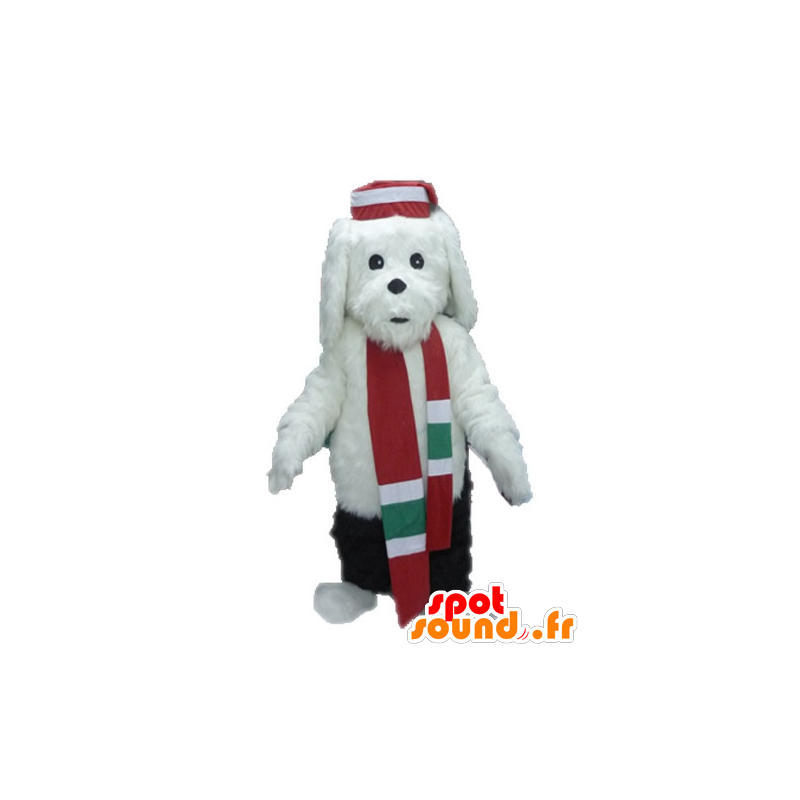 Mascotte de chien blanc et noir, doux et poilu - MASFR028637 - Mascottes de chien