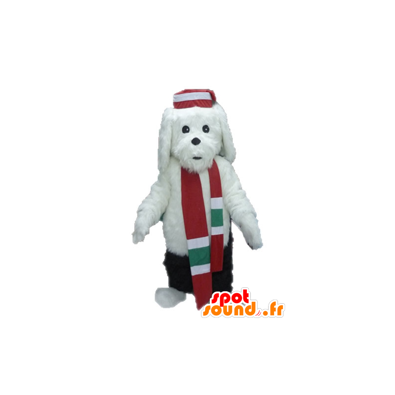 Mascotte del cane bianco e nero, morbido e peloso - MASFR028637 - Mascotte cane