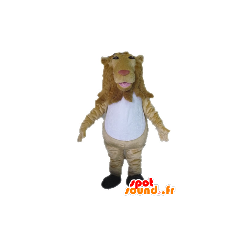 Beige und weißer Löwe Maskottchen, Riese - MASFR028638 - Löwen-Maskottchen