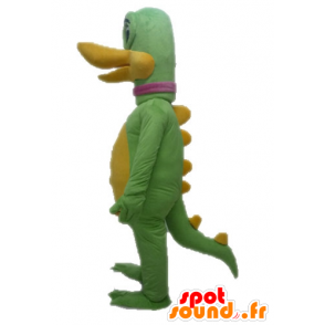 Grøn og gul dinosaur maskot, kæmpe - Spotsound maskot kostume