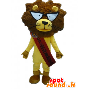 Mascot gelben und braunen Löwen mit Brille - MASFR028641 - Löwen-Maskottchen