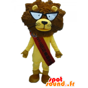 Mascot yellow and brown lion with glasses - MASFR028641 - Lion mascots