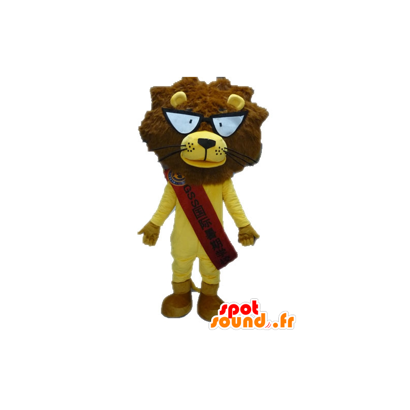 La mascota del león amarillo y marrón con gafas - MASFR028641 - Mascotas de León