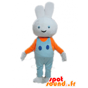 White Rabbit mascot with blue overalls - MASFR028642 - Rabbit mascot