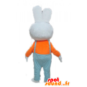 White Rabbit mascot with blue overalls - MASFR028642 - Rabbit mascot