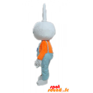 White Rabbit mascotte met blauwe overalls - MASFR028642 - Mascot konijnen