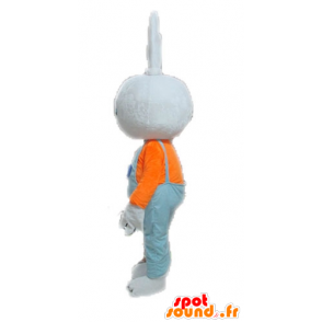 White Rabbit mascot with blue overalls - MASFR028642 - Rabbit mascot