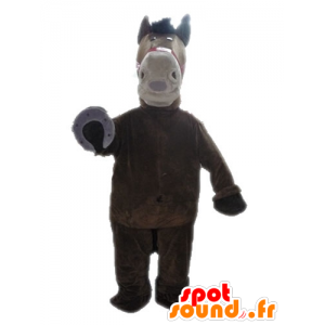 Koń maskotka brązowy i beżowy, gigant - MASFR028644 - maskotki koni