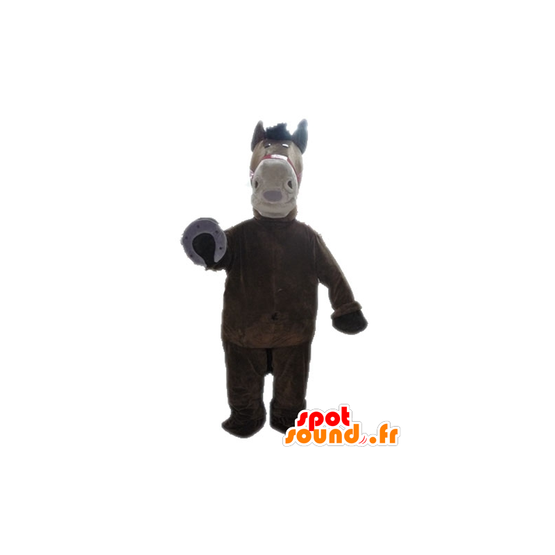 Cavalo mascote marrom e bege, gigante - MASFR028644 - mascotes cavalo