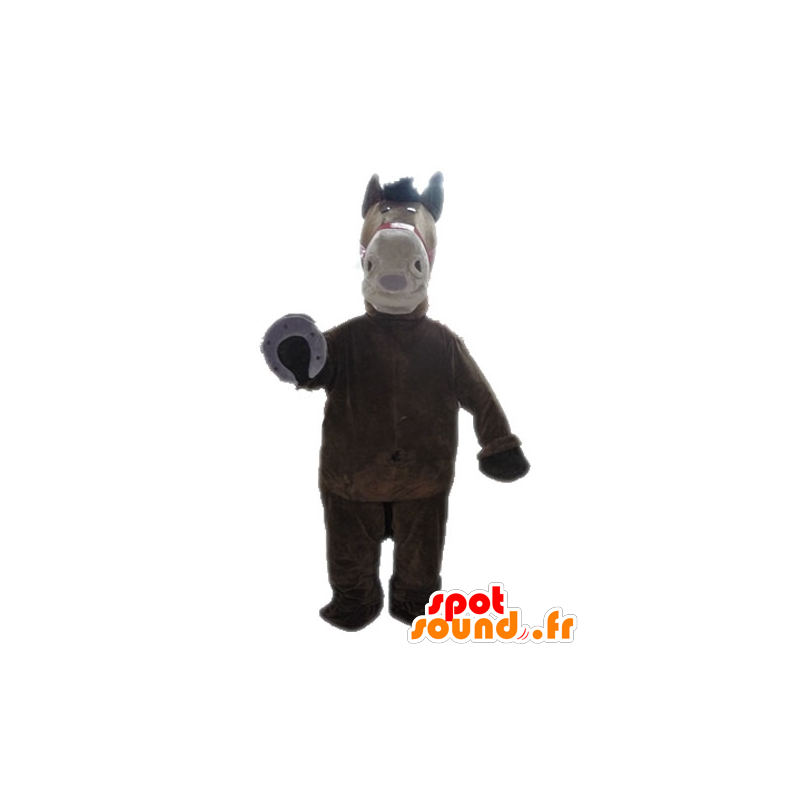Koń maskotka brązowy i beżowy, gigant - MASFR028644 - maskotki koni